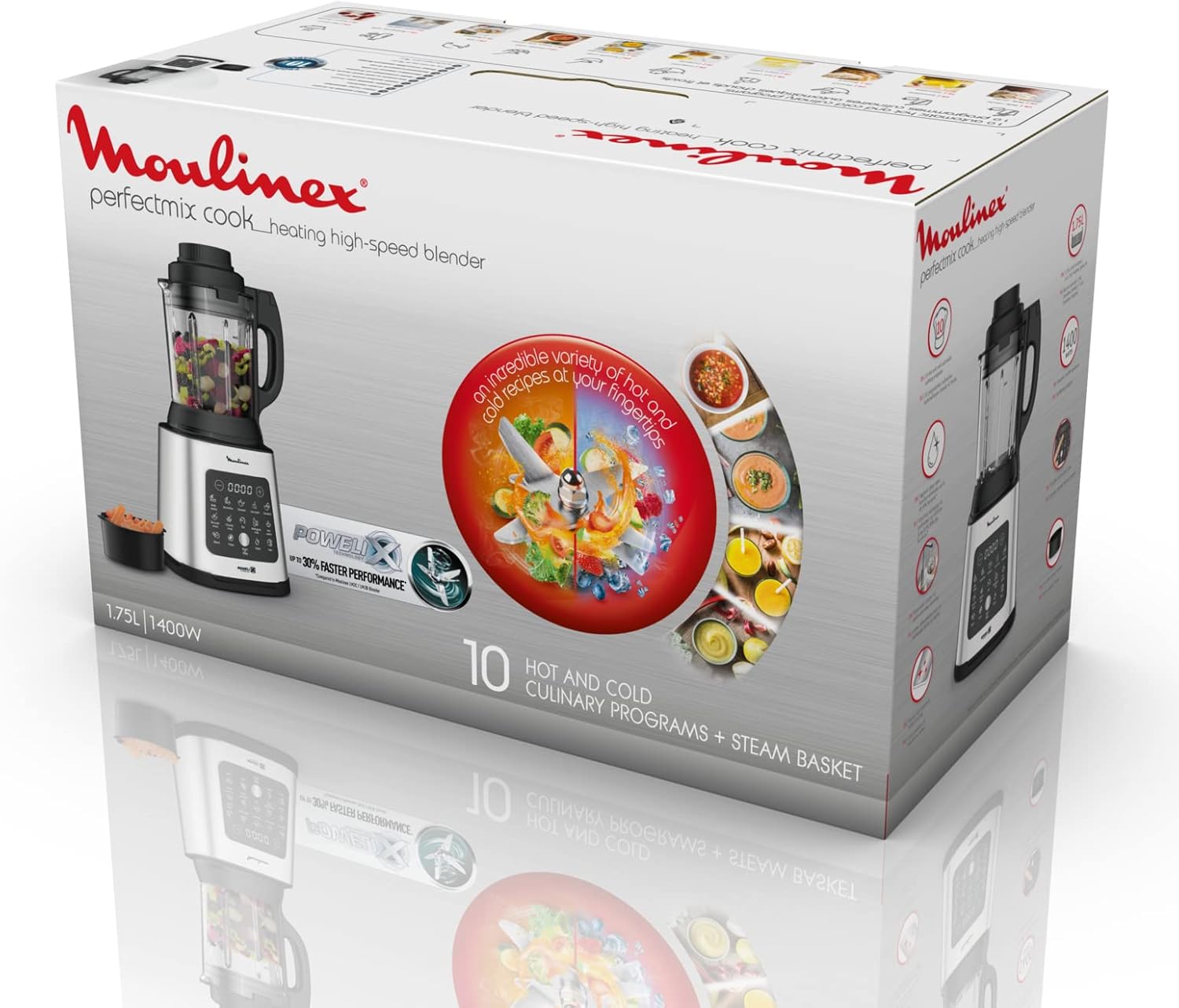 Moulinex PerfectMix Cook, Standmixer mit 10 automatischen Programmen, 1400 W, bereiten heiße und kalte Rezepte zu, elektrischer Mixer mit Touchscreen, leicht zu reinigen, Kapazität 2 l, LM83SD