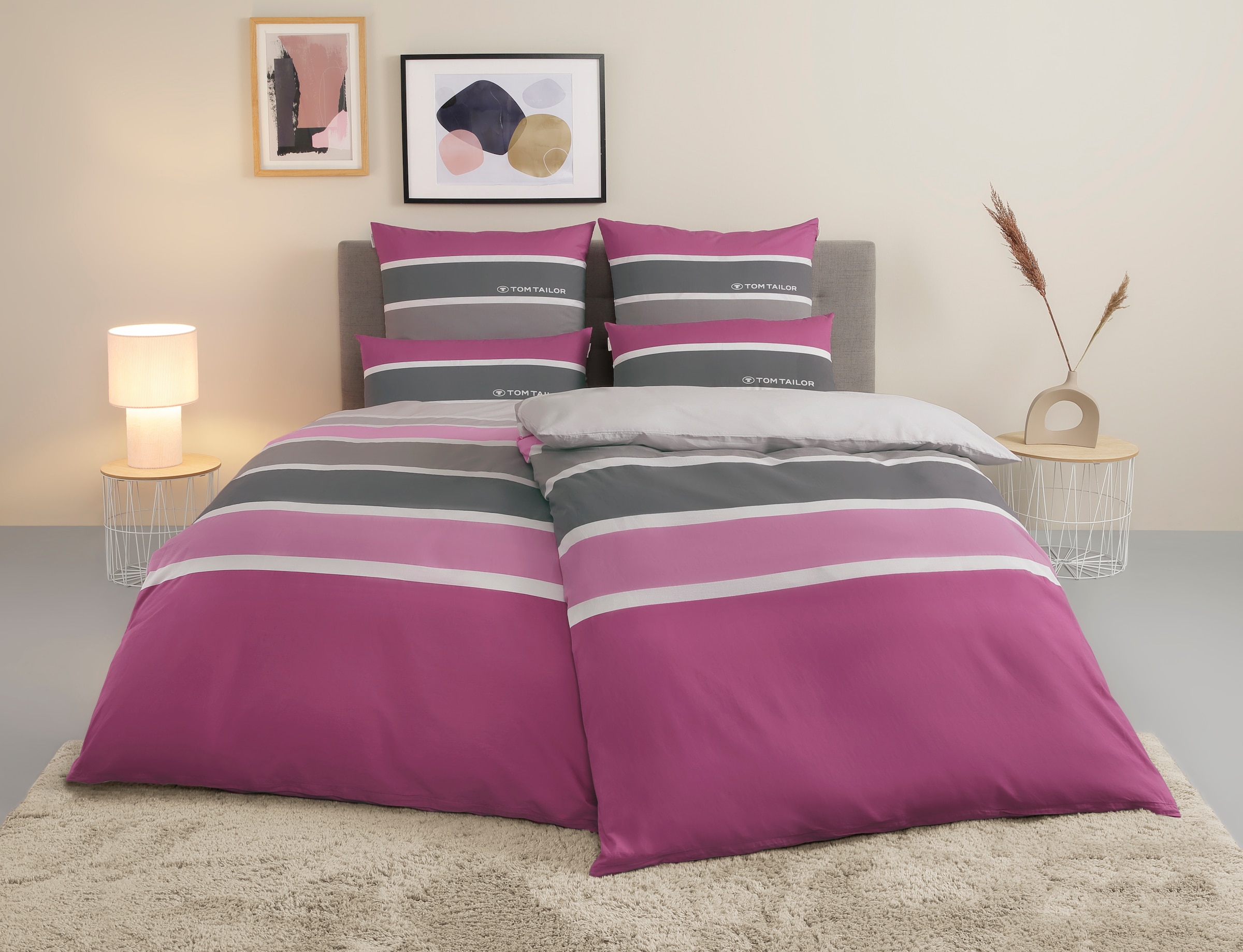 TOM TAILOR HOME Bettwäsche »Felix in Gr. 135x200 oder 155x220 cm« 3 Stk. tlg. mit GRATIS-Zugabe: Gästehandtuch (100% Baumwolle), mit Reissverschluss