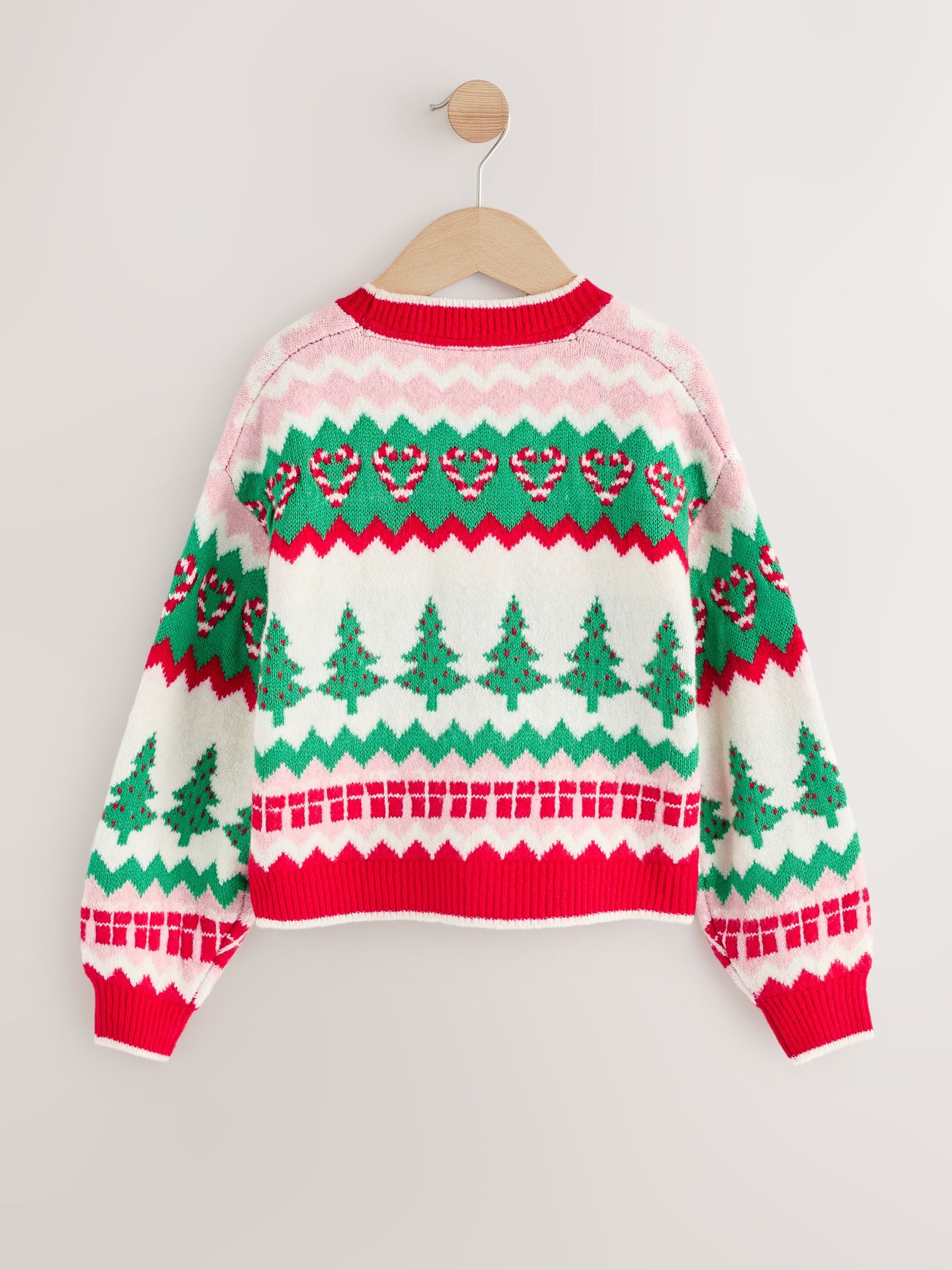Rood - Kerstvest met kerstboommotief (3-16jr)