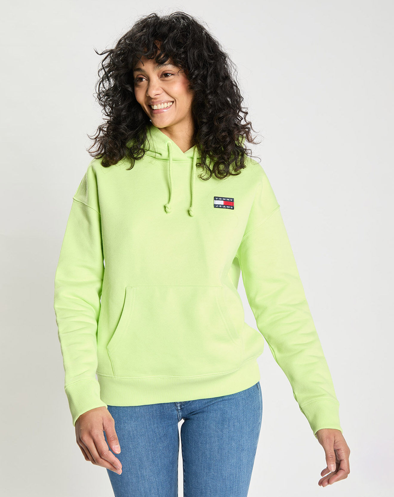 Tommy Jeans Sweat à capuche tommy badge vert fluo