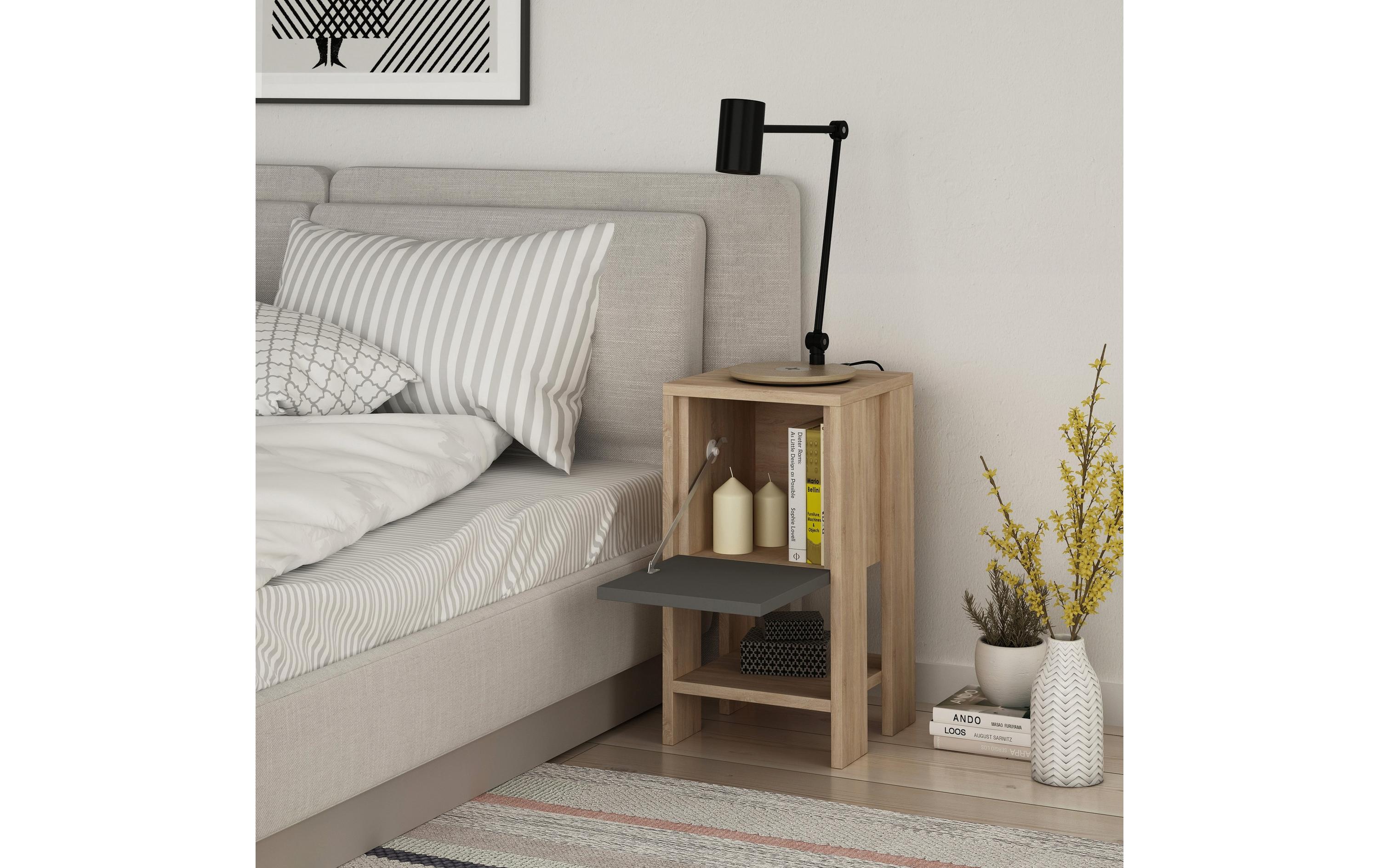 Nachttisch Ema 30 x 55 x 30 cm, Anthrazit/NatureNachtschrank
