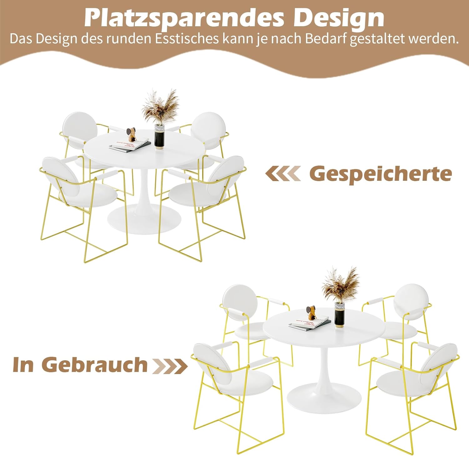 TWSOUL Runder Esstisch 80cm, Küchentisch, Küche Kleiner Esstisch, mit Säulenfuß im Tulpendesign, Stahlgestell, für 2-4 Personen, für Esszimmer, Wohnzimmer, Büro, Café, Bar, Weiß