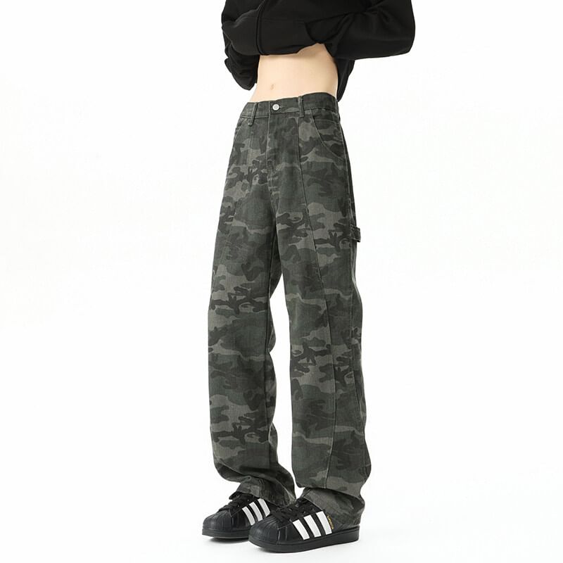 Sheck - Rechte broek met camouflageprint en middelhoge taille (verschillende ontwerpen)