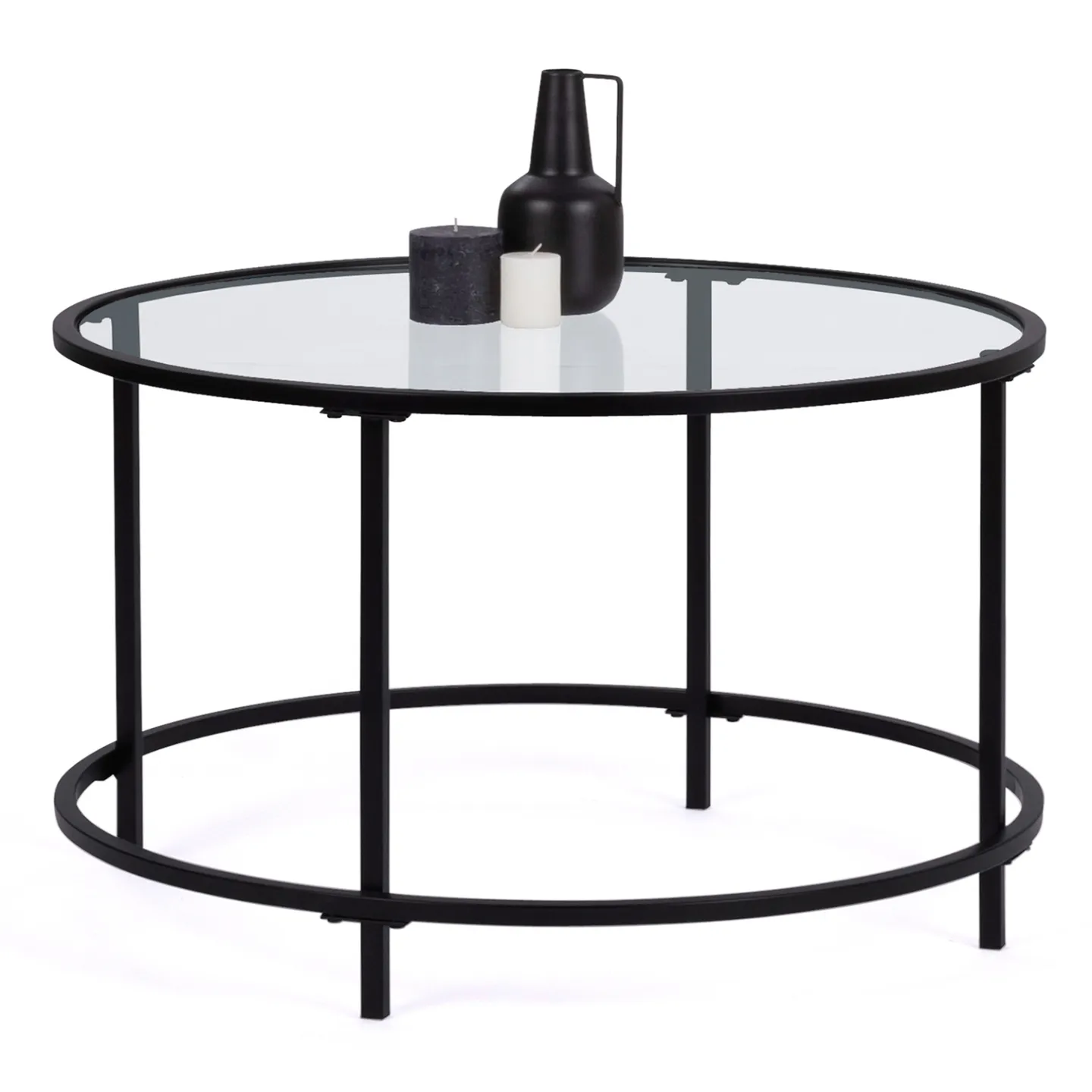 Table basse ronde MERANO 70 cm plateau en verre et pied métal