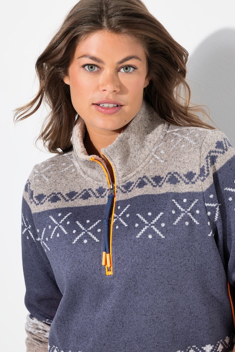 Norweger-Fleecepullover, Troyerkragen, Langarm