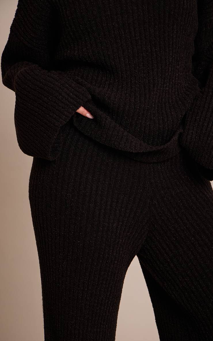 Noir Pantalon Large En Maille Bouclée Côtelée Grande Taille