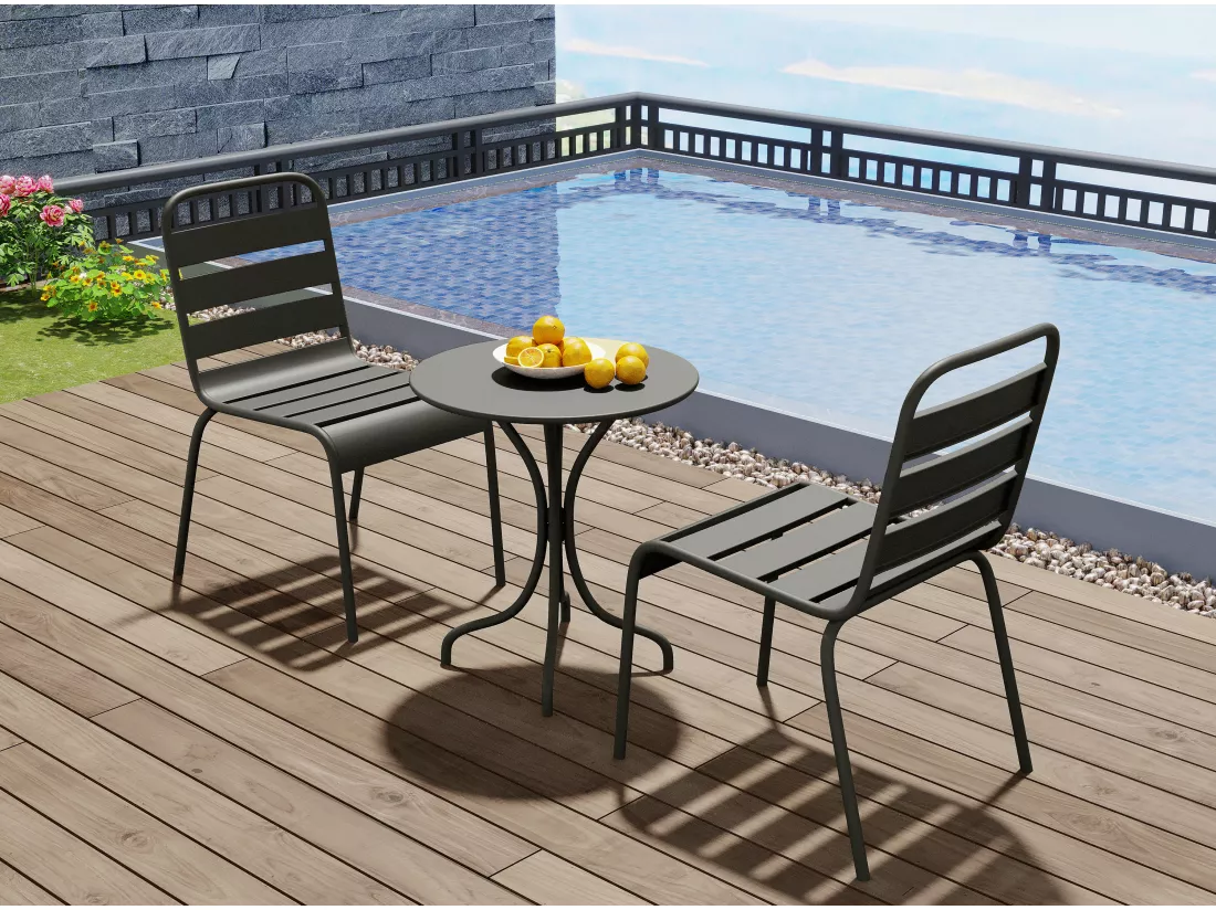 Lot de 2 chaises de jardin empilables en métal - Gris anthracite - MIRMANDE de MYLIA
