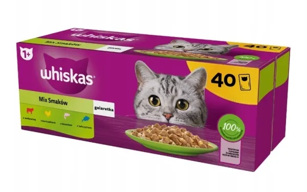 WHISKAS Blandede smagsvarianter i gelé til katte40x85g