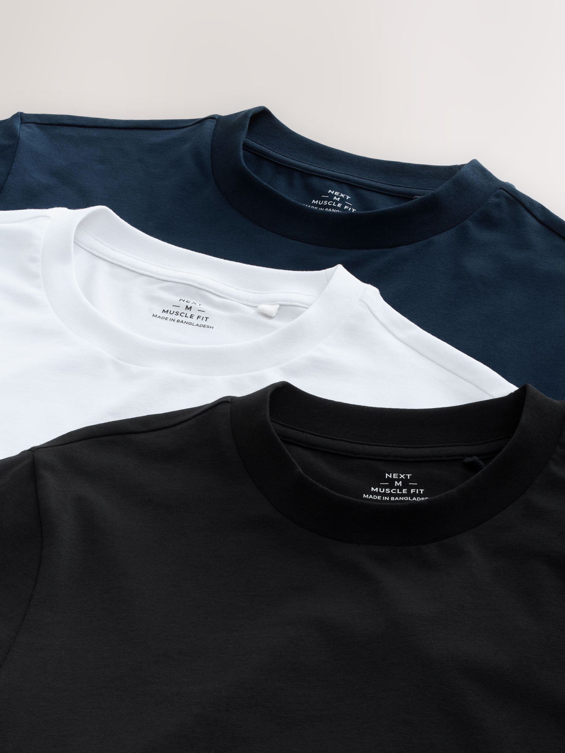 Marineblauw/wit/zwart - Muscle fit essentiële T-shirts 3 set