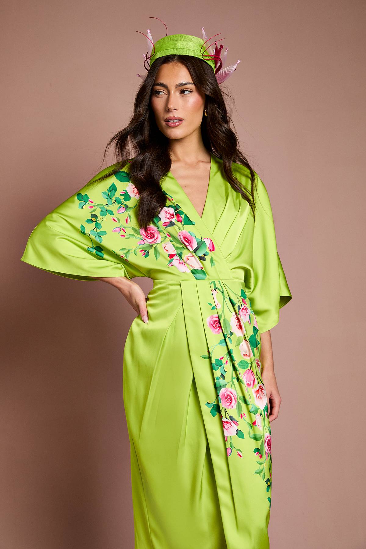Coast Robe Midi En Crêpe Imprimée Kimono Lisa Beige