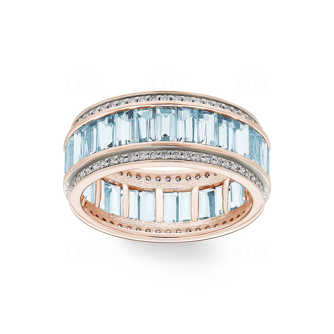 Ring 750/18 K Roségold mit Aquamarinen & Diamanten 0.41 ct H/si