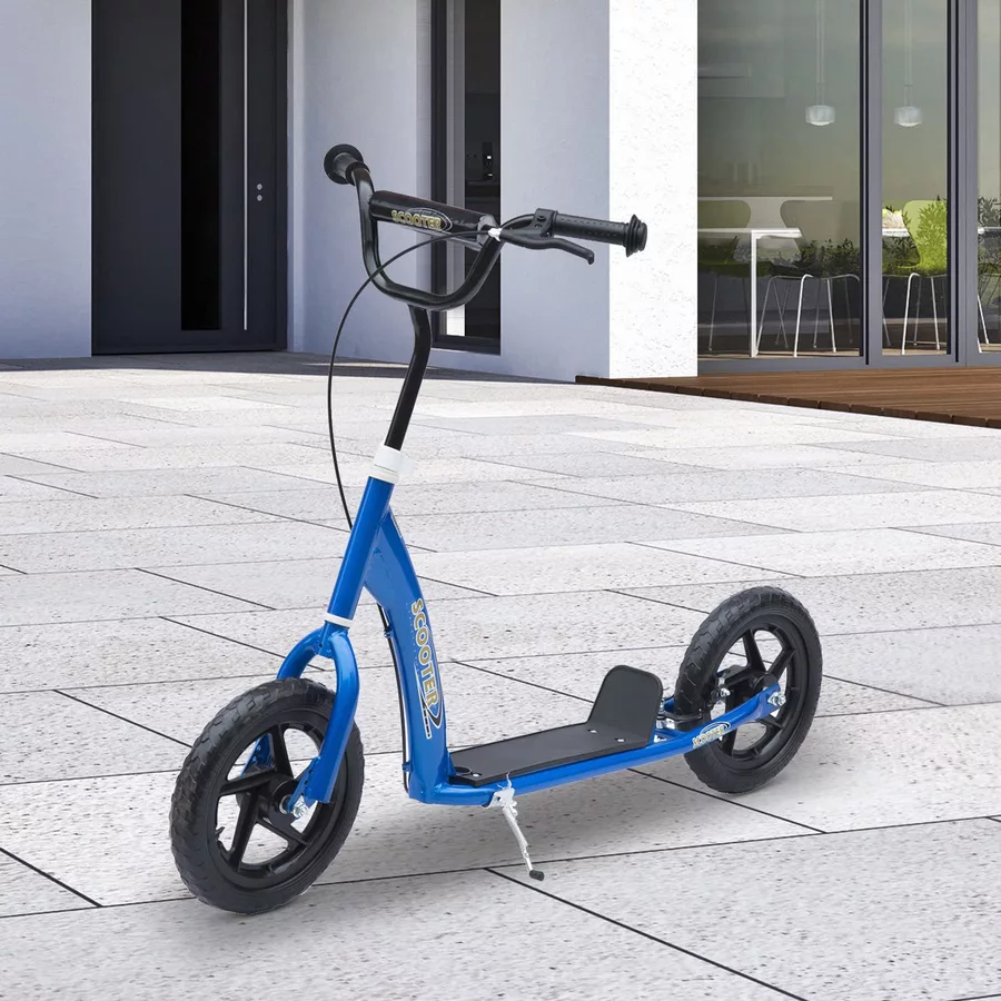 HOMCOM Kinderroller Anti-Rutsch Trittfläche, Metallfahrradständer zum Parken, blau