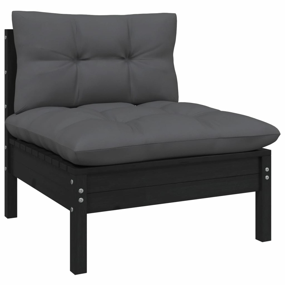 Salon de jardin meuble d'extérieur ensemble de mobilier 12 pièces avec coussins noir bois de pin massif