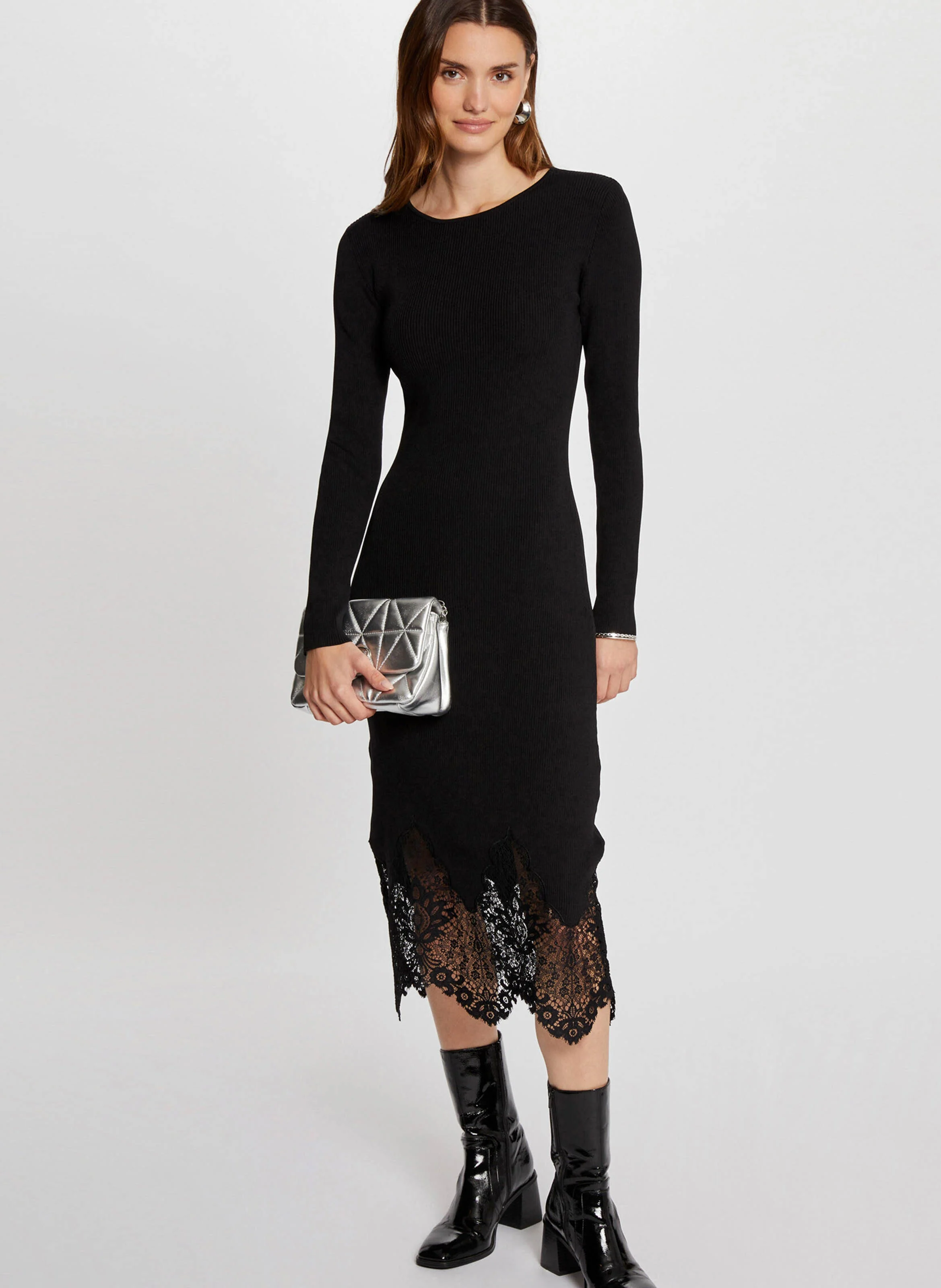 RMSIKA - Robe tricot midi ajustée | Noir
