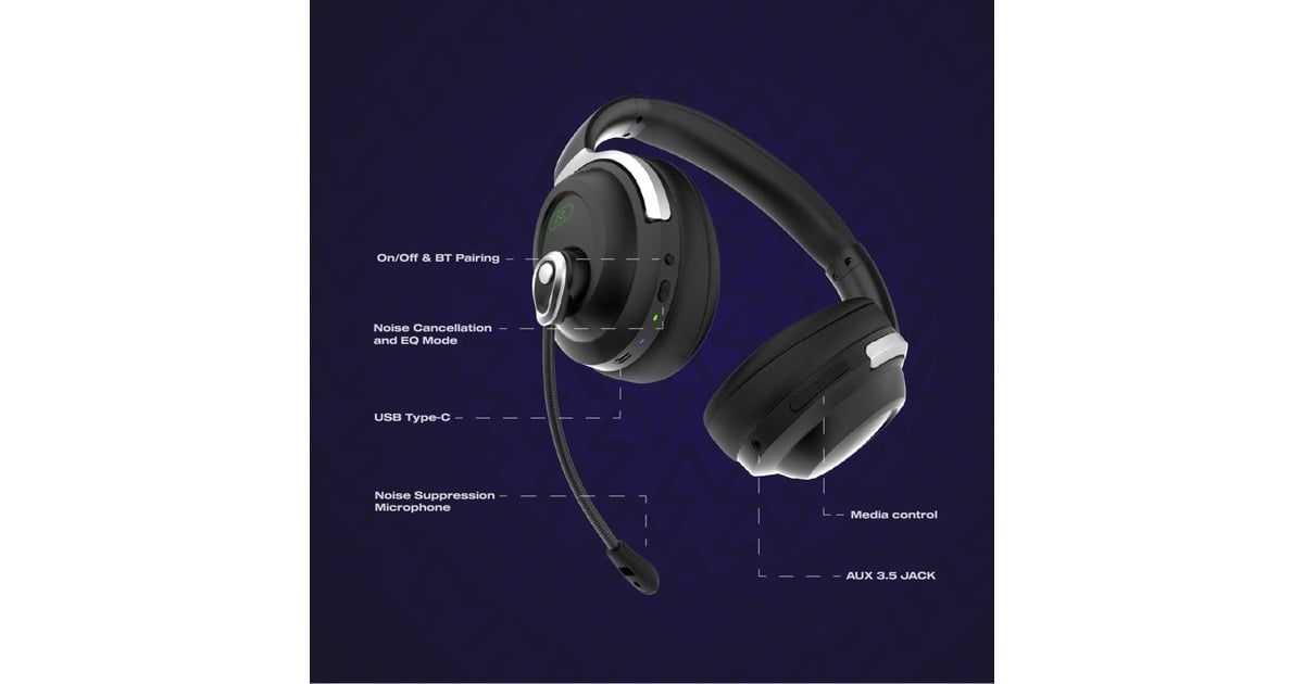 AceZoneA-Spire ANC  over-ear gaming headset  (Zwart/zilver, PC, PS4, PS5, Xbox Series X|S, Switch, Mobile)