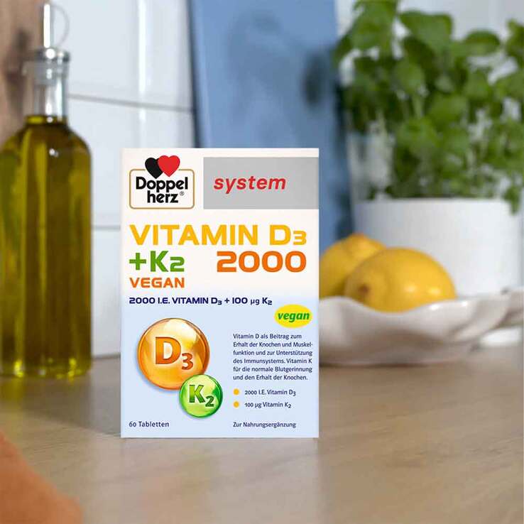 Doppelherz Vitamin D3 2000 + K2 system Tabletten, 120 St