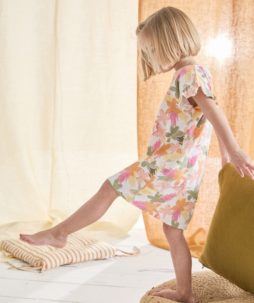 chemise de nuit fille en coton bio blanche imprimé à fleurs