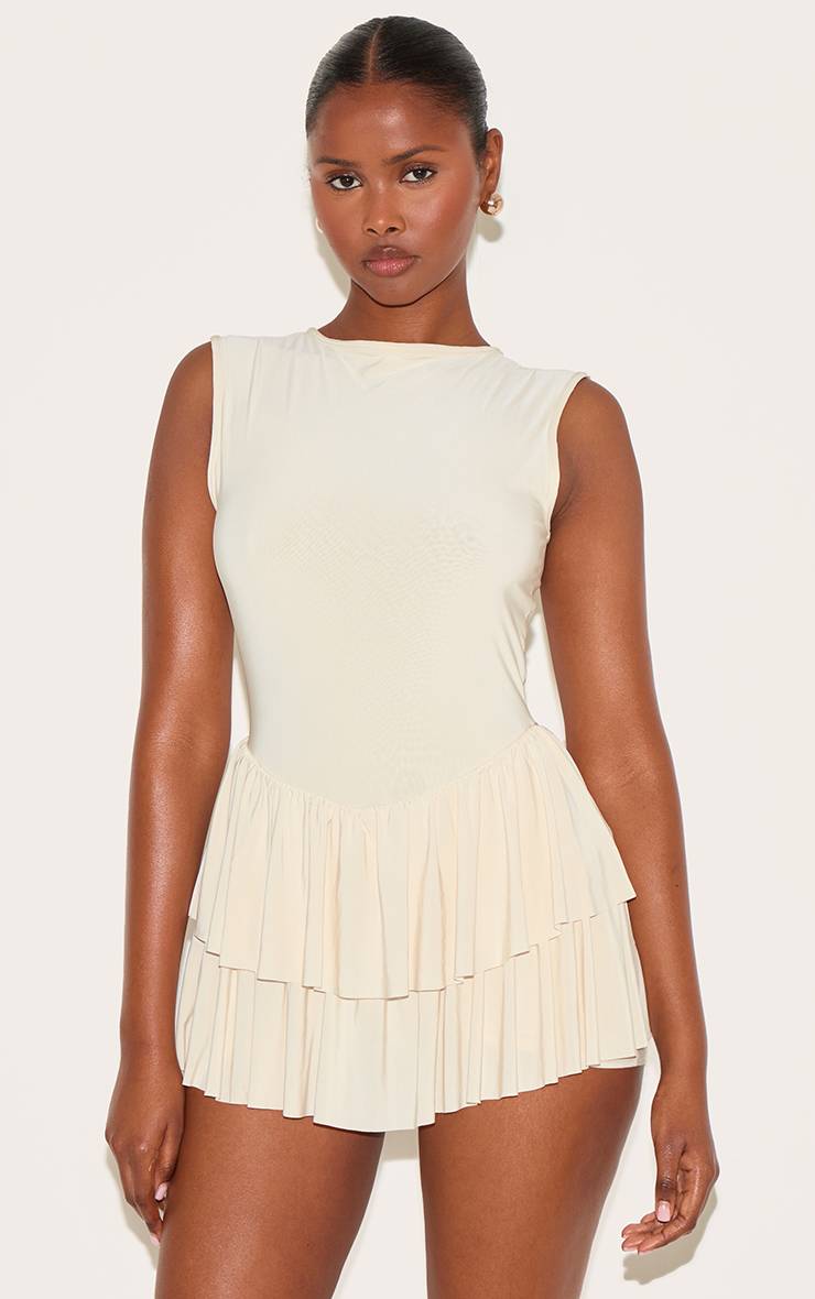 Amande Combi-short Jupe-culotte À Volants En Tissu Slinky Double Épaisseur