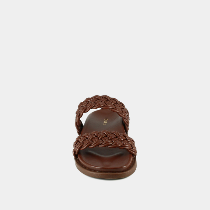 Mules à brides entrelacées  en cuir marron