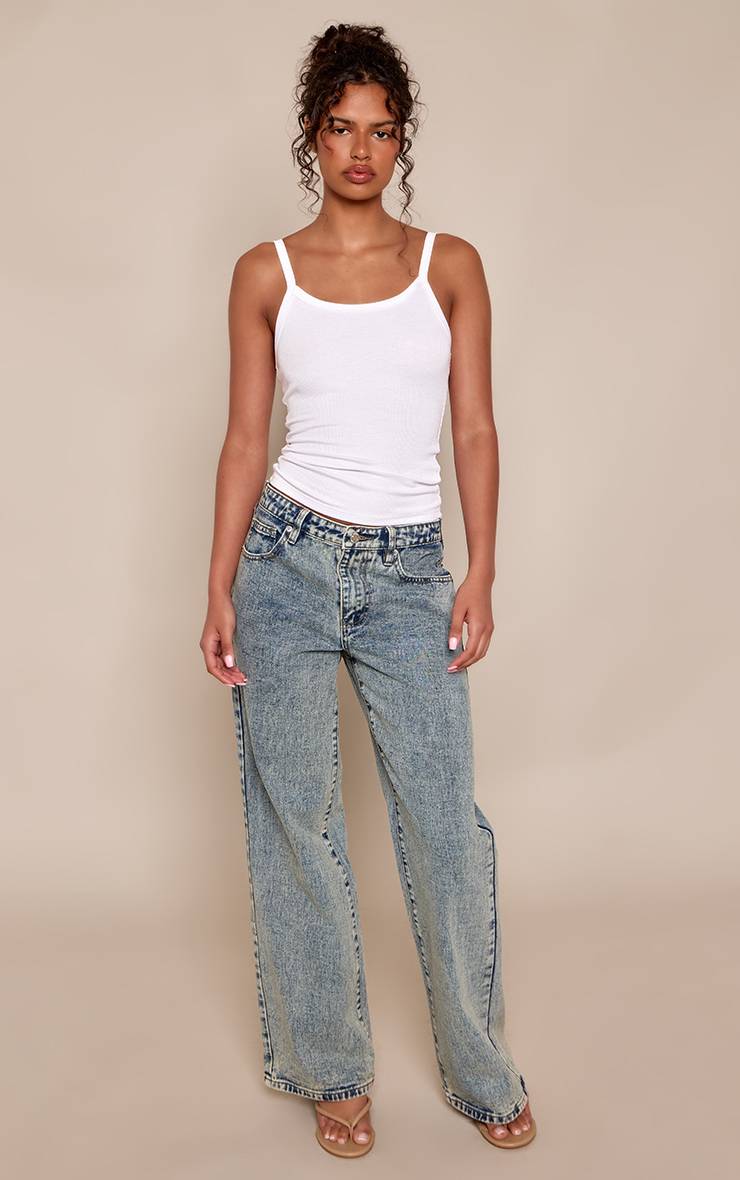 Vintage Jean Droit En Denim À Laçage Au Dos