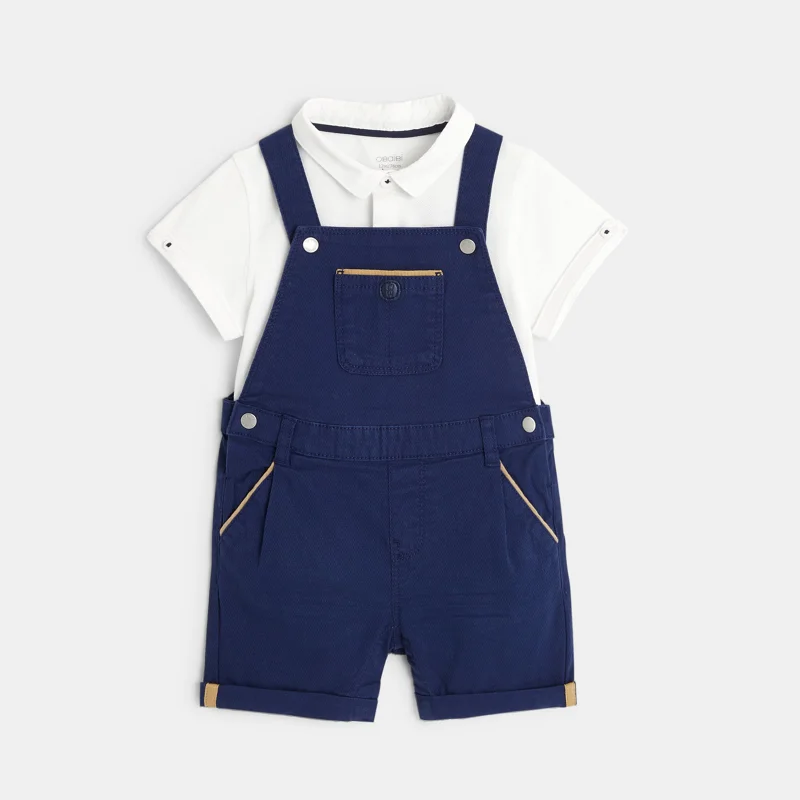 Ensemble salopette courte et polo bleue bébé garçon Bleu