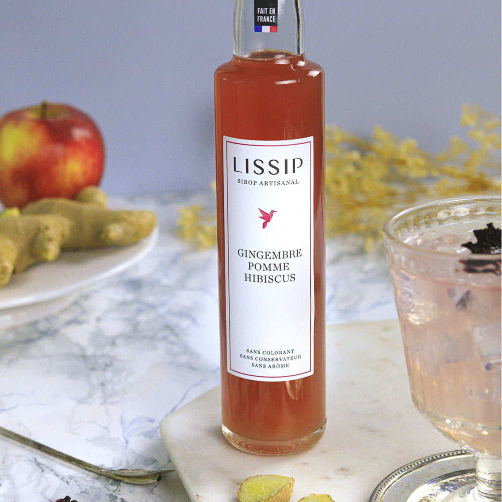 Sirop artisanal gingembre, pomme, hibiscus
