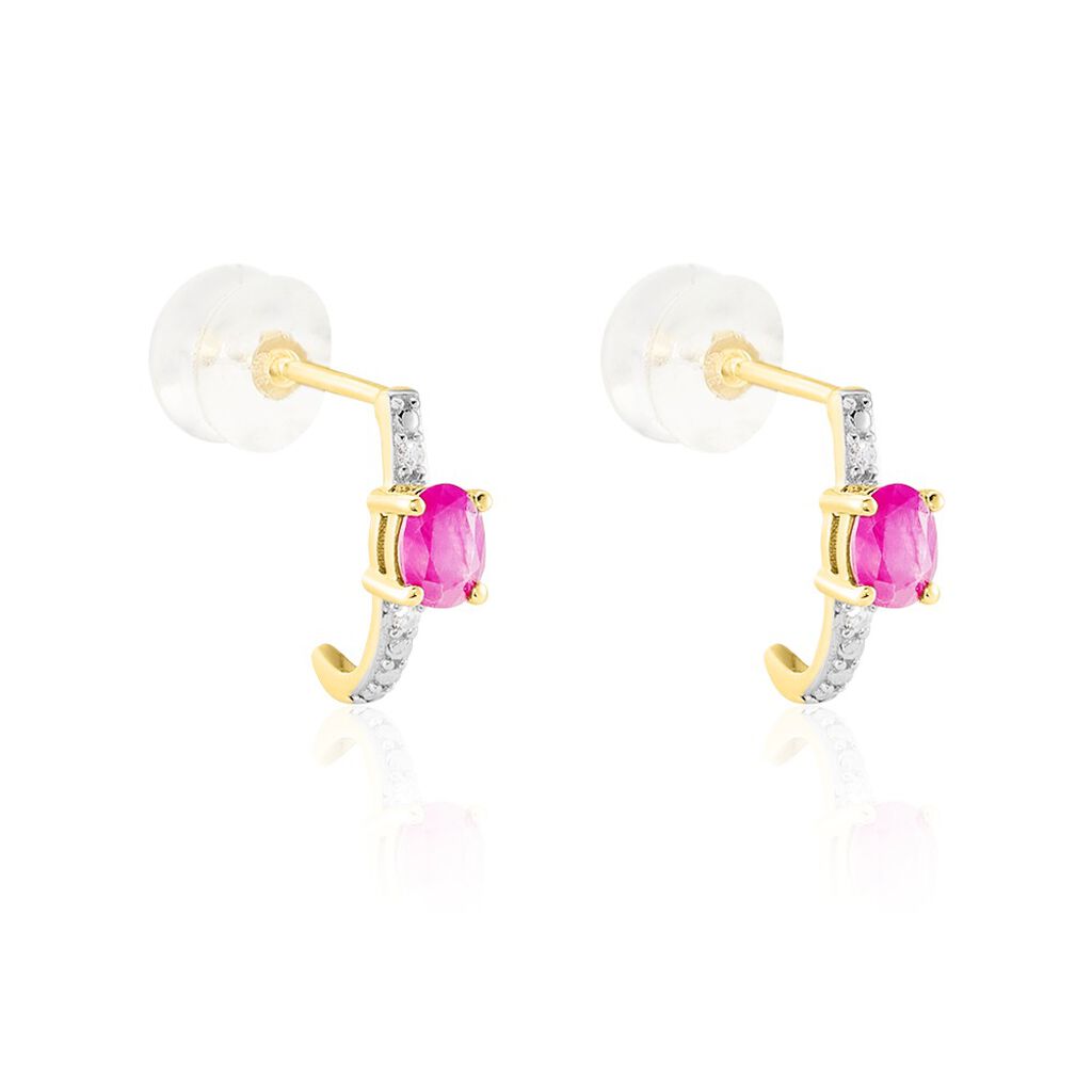 Boucles D'oreilles Puces Barrett Or Jaune Rubis Diamant