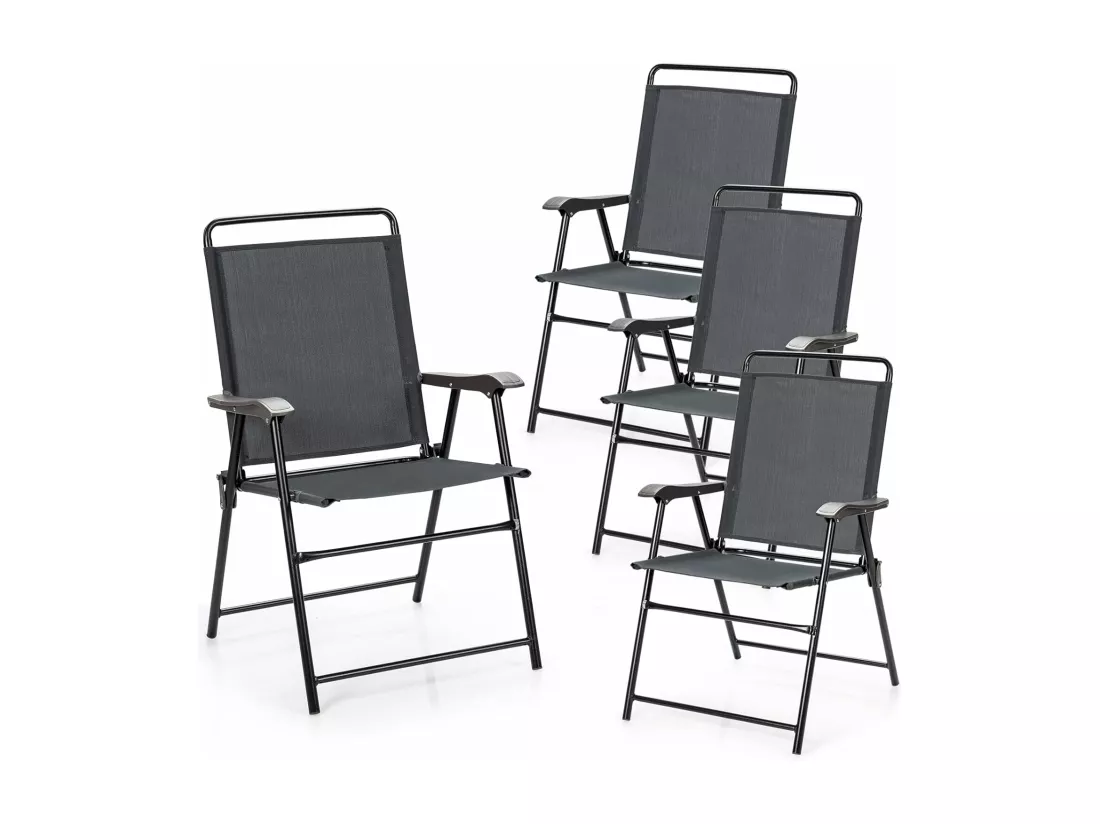 Lot de 4 Chaises de Jardin Pliantes, Chaises d'Extérieur avec Cadre en Métal et Repose-Pieds Antidérapants, Fauteuil de Jardin en Tissu et velours Respirant pour Toutes Saisons, Charge 150 KG(Gris)