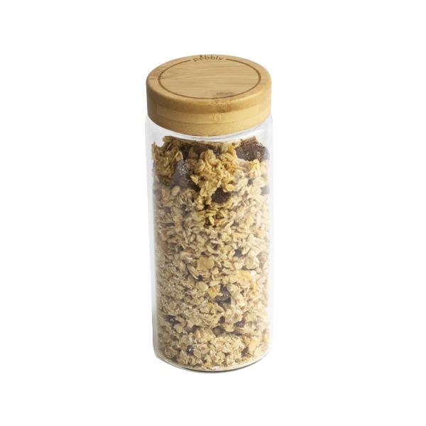 Bocal en verre avec couvercle en bambou 850 ml Pebbly