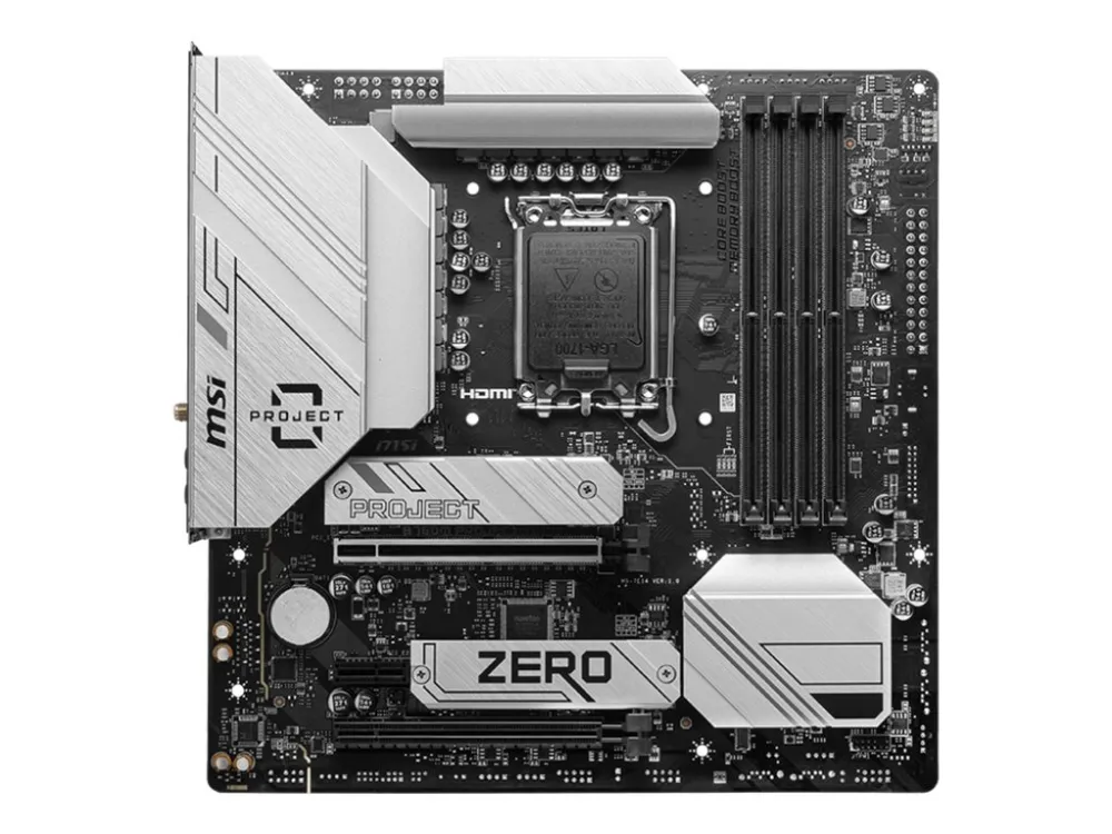 MSI B760M PROJECT ZERO - Bundkort - micro ATX - LGA1700 sokkel - B760 Chipset - USB 3.2 Gen 1, USB 3.2 Gen 2, USB-C 3.2 Gen2, USB-C 3.2 Gen 2x2 - 2.5 Gigabit LAN, Wi-Fi 6E, Bluetooth - onboard grafik (CPU påkrævet) - HD Audio (8-kanaler)