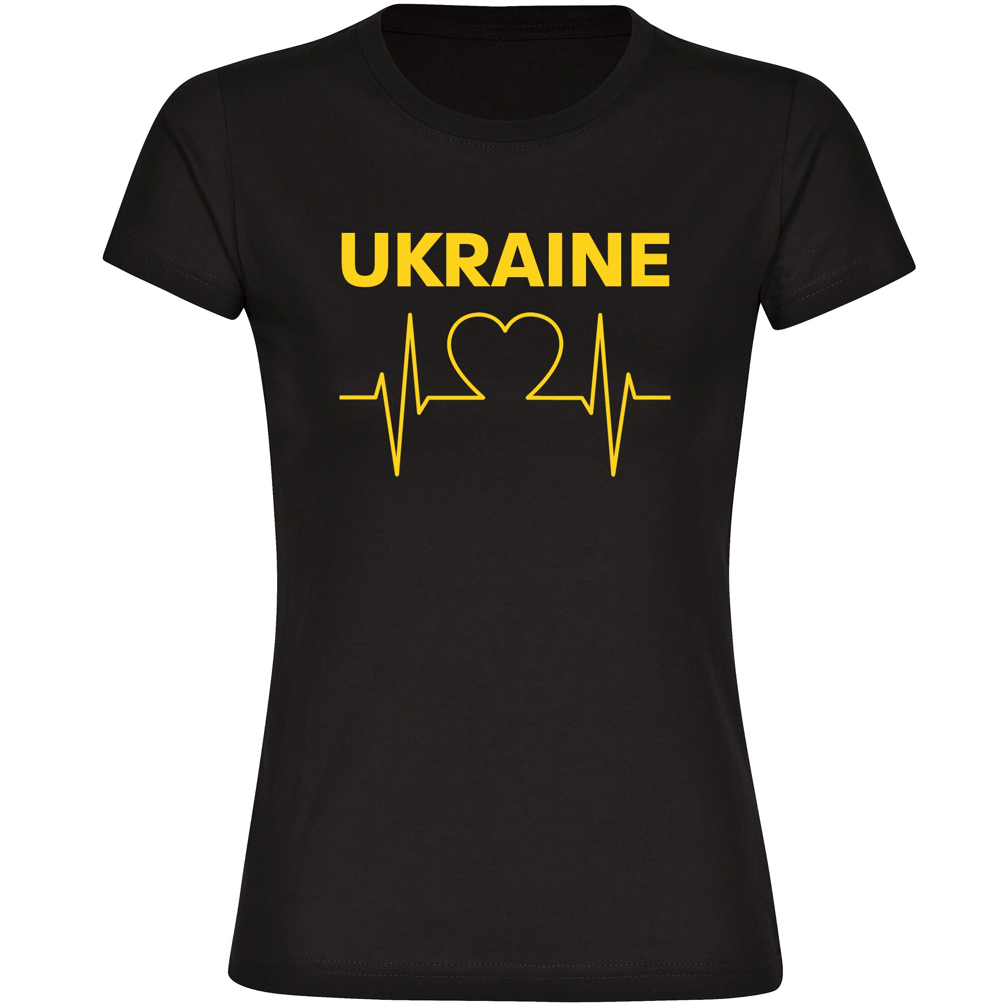 multifanshop® Damen T-Shirt - Ukraine - Herzschlag - Druck gelb