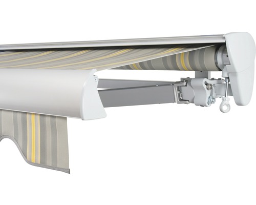 SOLUNA Halfcassette zonnescherm Classic 2,5x1,5, doekdesign 320477, frame E6EV1 zilver geëloxeerd, aandrijving rechts inclusief slinger