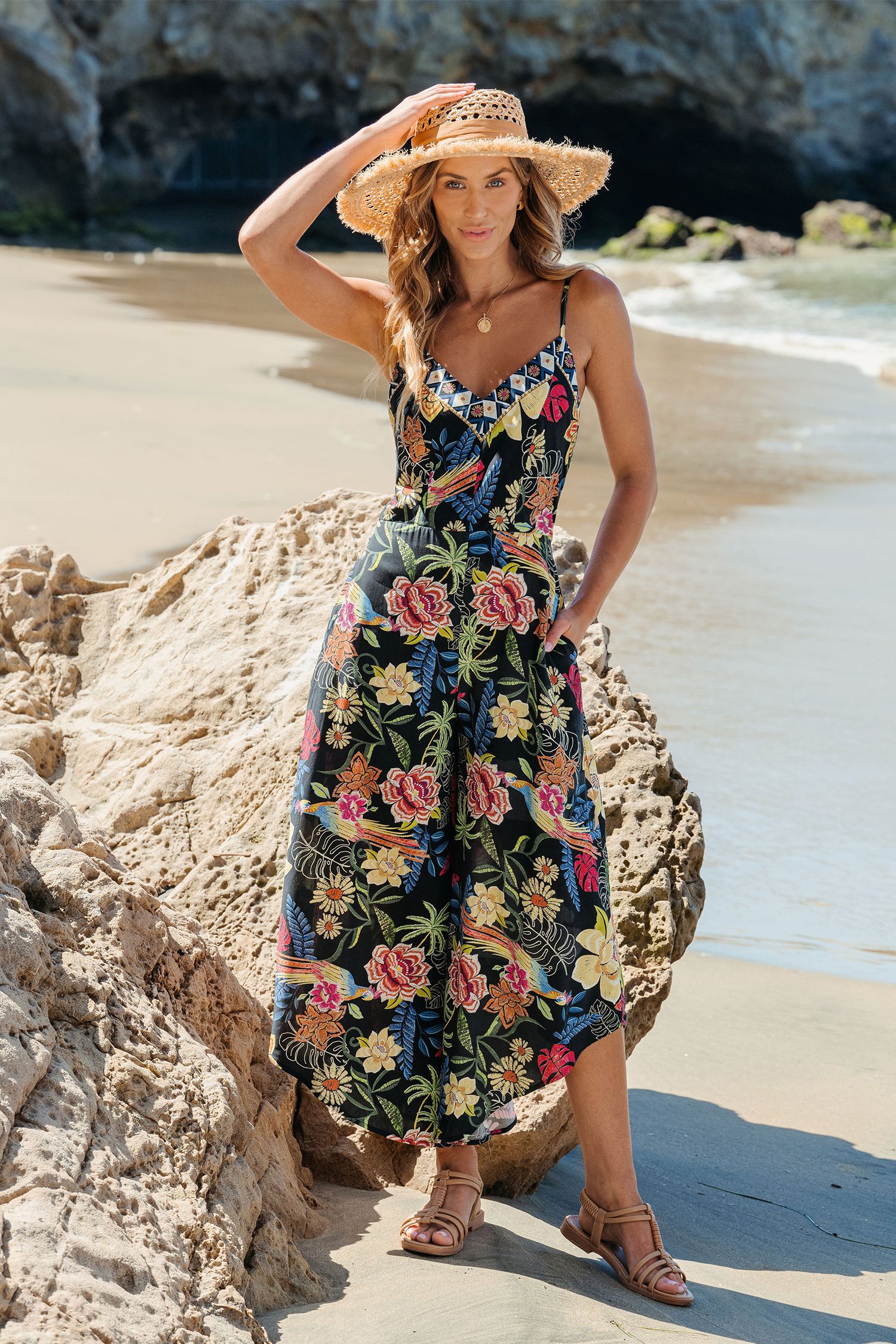 Combinaison avec jambes larges à imprimé floral