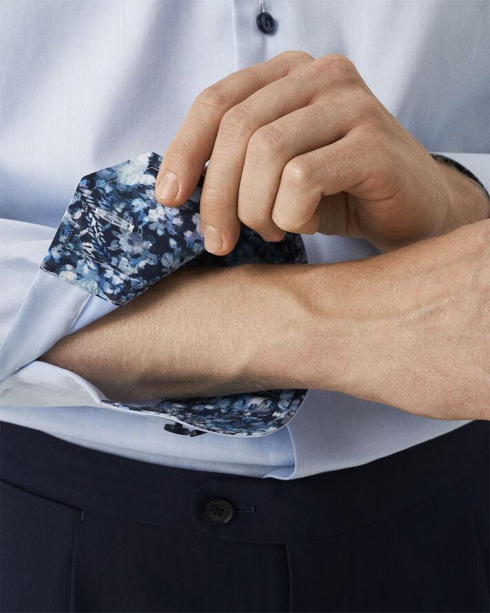 ETON Contemporary Fit Light Blue Floral Effect Signature Twill Shirt Lyseblå