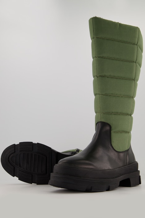 Lederstiefel, XL-Steppschaft, Fleecefutter, Weite H