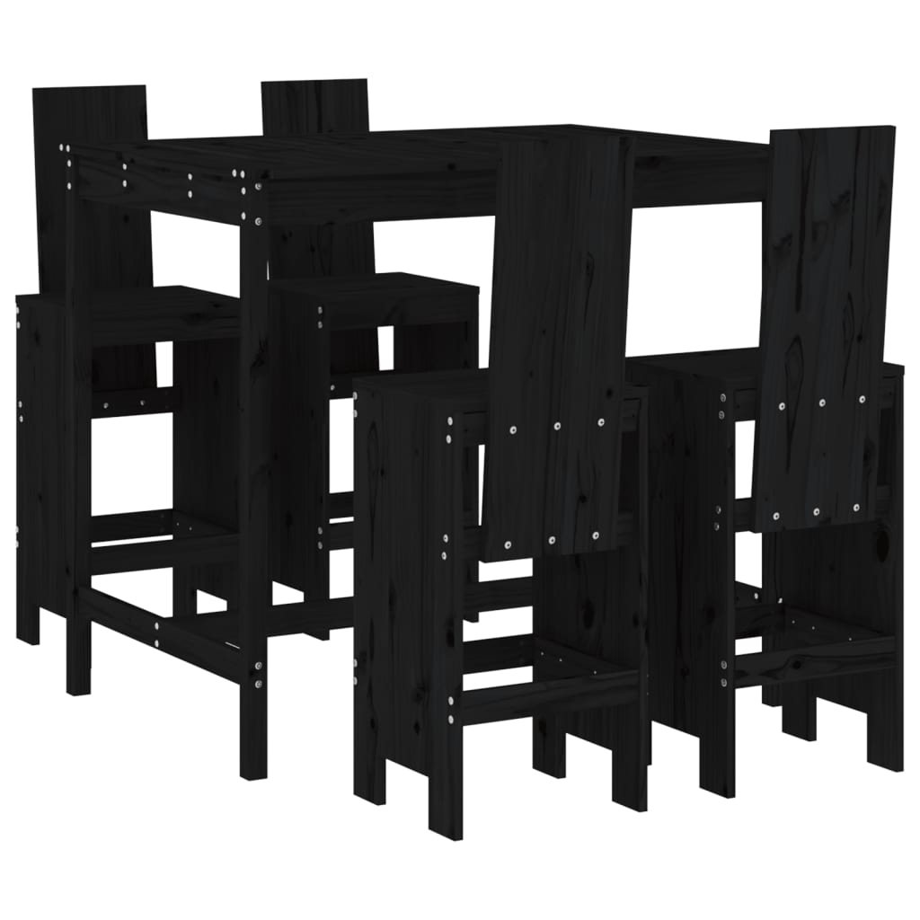 Ensemble de bar de jardin 5 pcs noir bois de pin massif