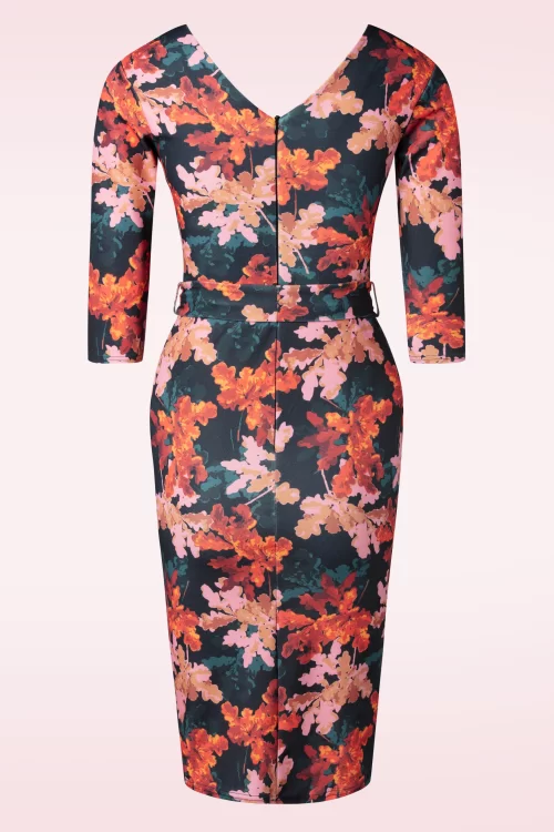 Vintage Chic for Topvintage Kamila floral pencil jurk in zwart en multi