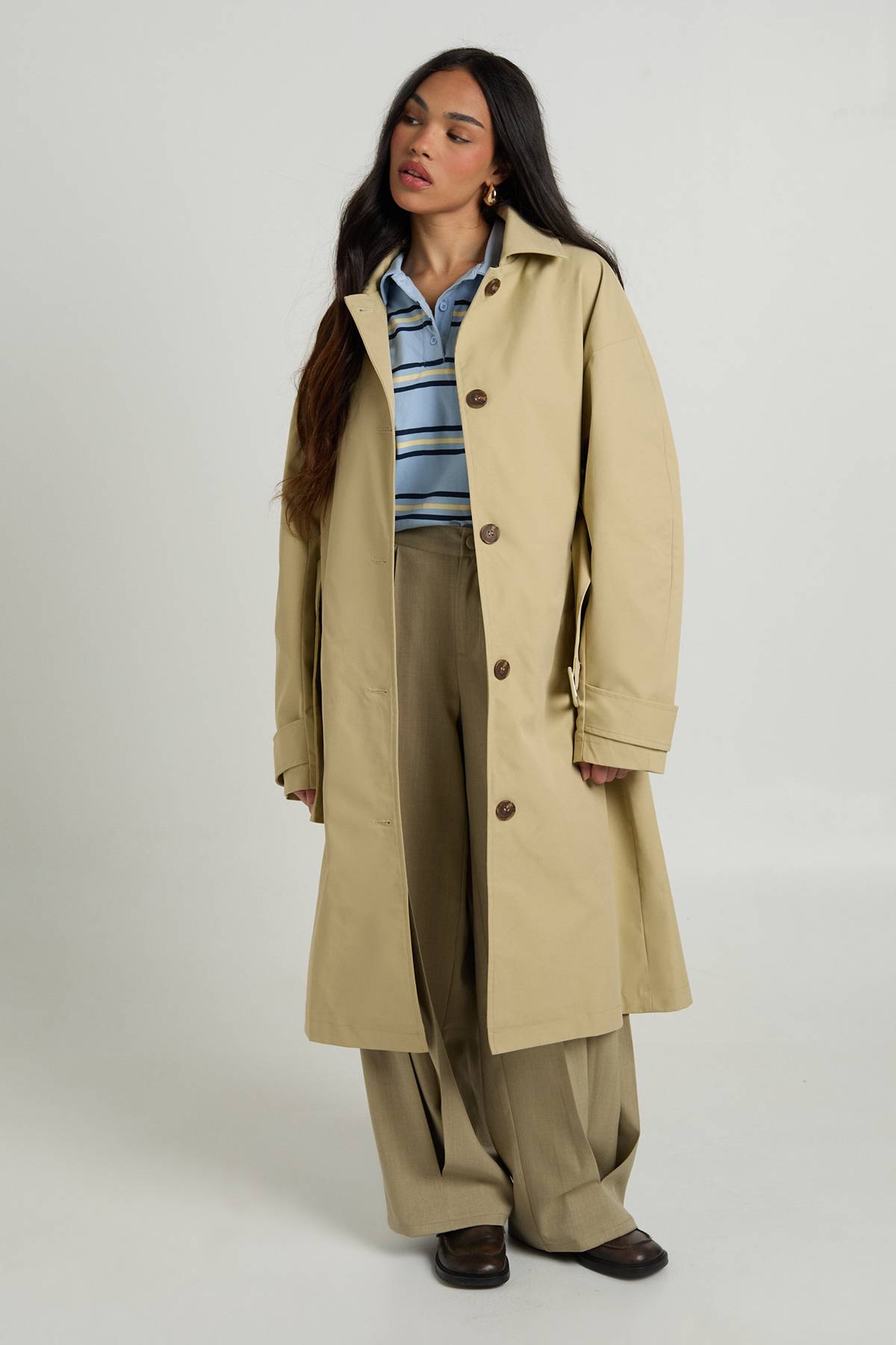boohoo Trench-coat Long Boutonné Avec Ceinture