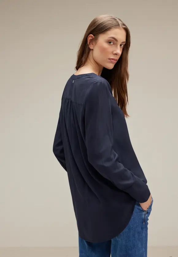 Longbluse in Unifarbe - deep blue