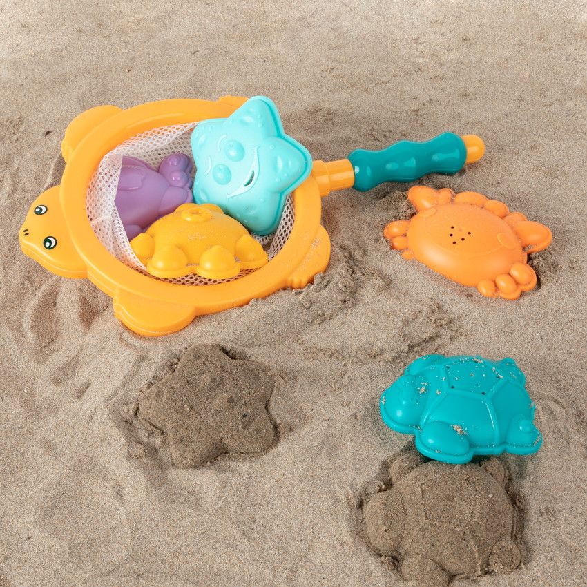 Jouet de bain 5 moules animaux et filet - Ecru