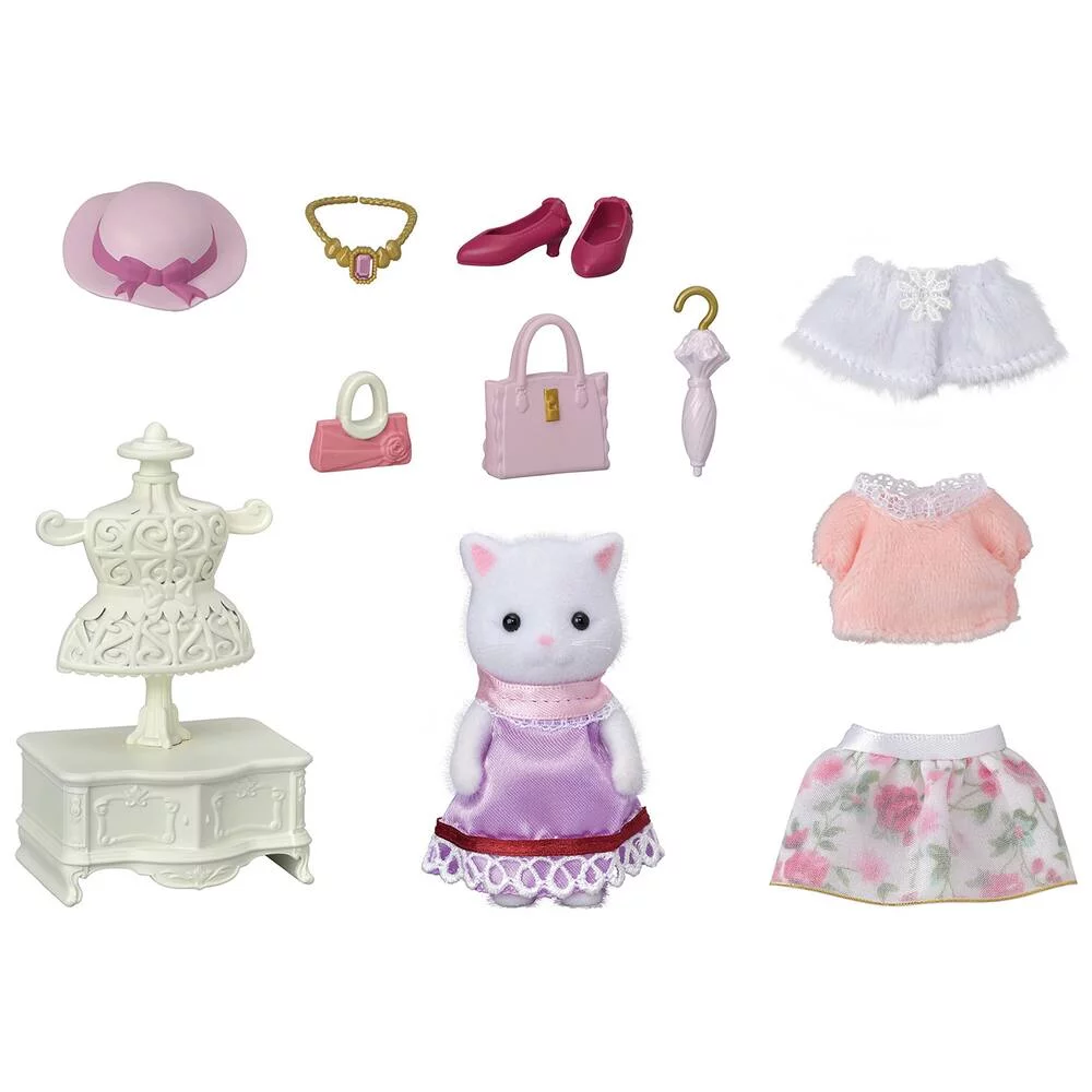 VALISETTE DE MODE ET GRANDE SOEUR CHAT PERSAN - SYLVANIAN PRET A JOUER TOWN SERIES