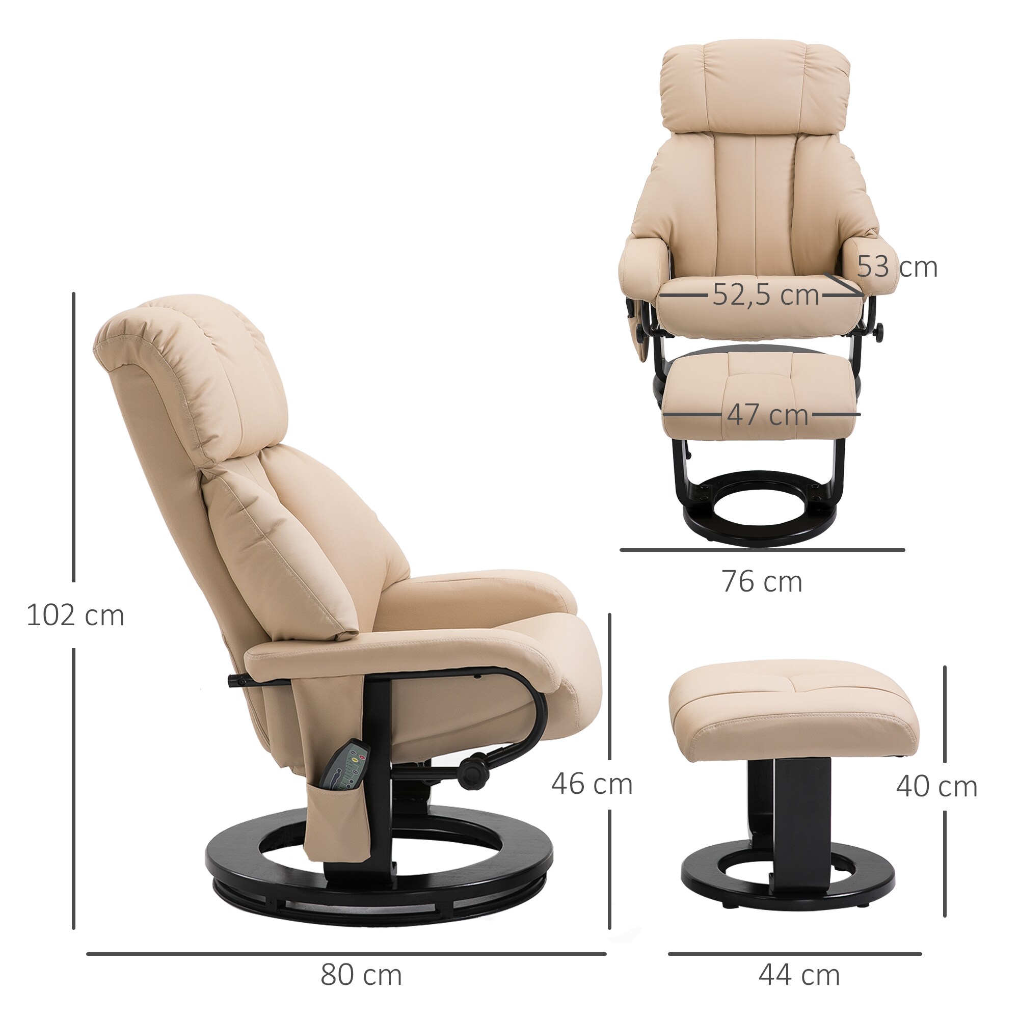 HOMCOM Massagestuhl mit Fußhocker 76L x 80B x 102H cm
