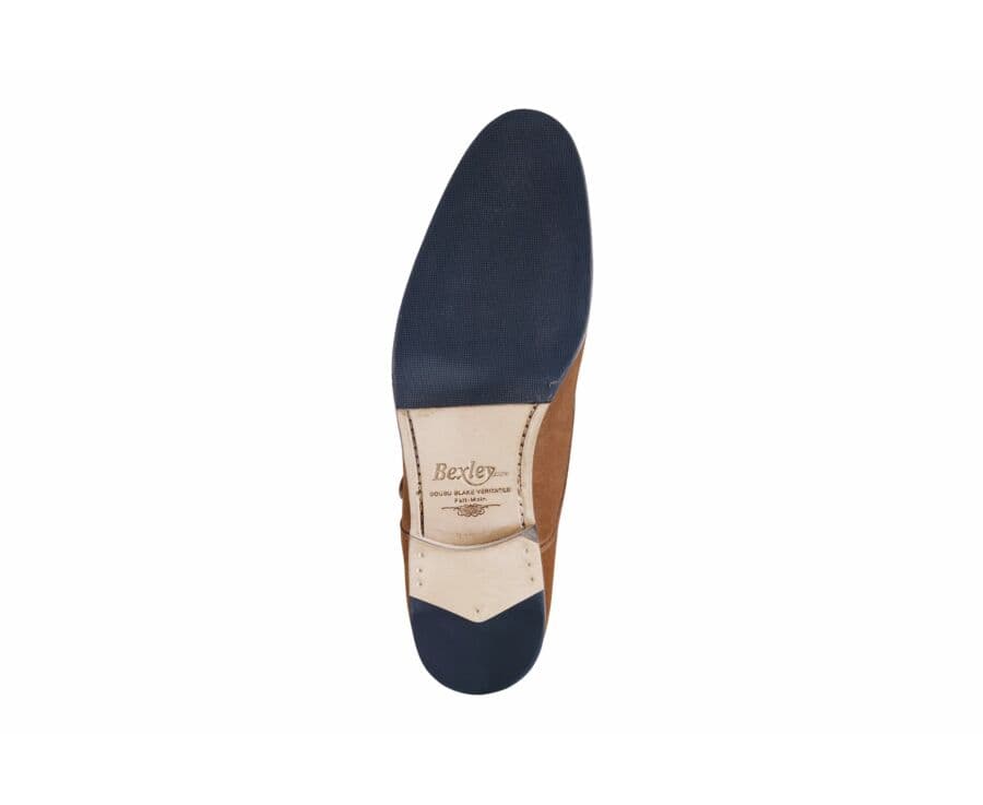 Chaussures homme double boucle velours cognac avec patin - GRESHEY PATIN