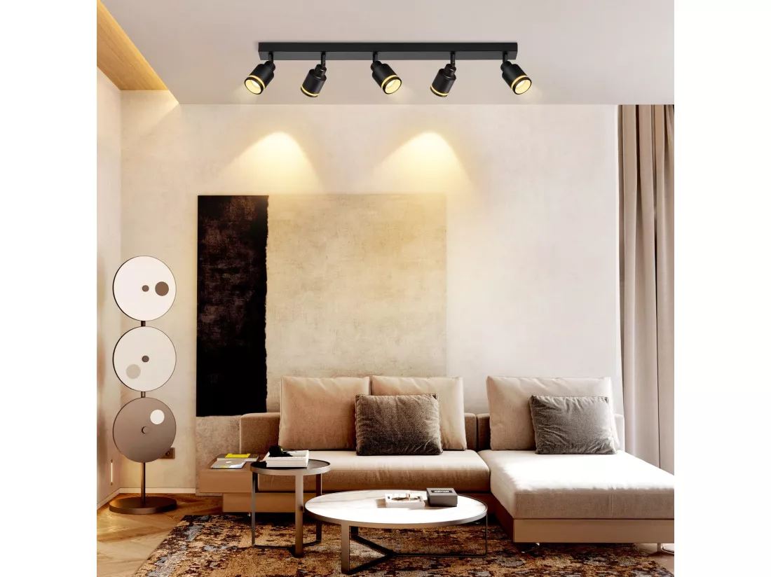 NETTLIFE Plafonnier noir moderne : 5 spots de plafond orientables en métal, plafonnier GU10, pour chambre, salle à manger, sans ampoule