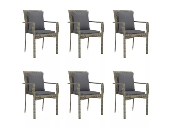 Ensemble à manger jardin et coussins 7 pcs Noir et gris Rotin