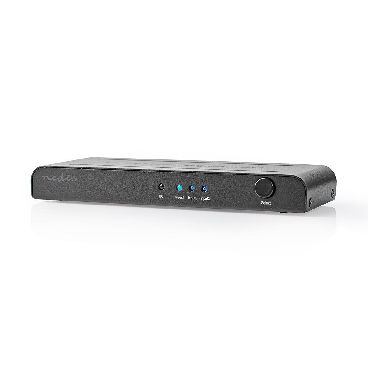 Nedis HDMI ™ Switch | 3-Port port(s) | 3x HDMI™ Inngang | 1x HDMI ™ -utgang | 4K@60Hz | 18 Gbps | Fjernstyrtkontrolert | Metall | Antrasitt