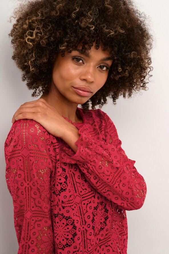 Cream CRTiley Lace Blouse Jester red