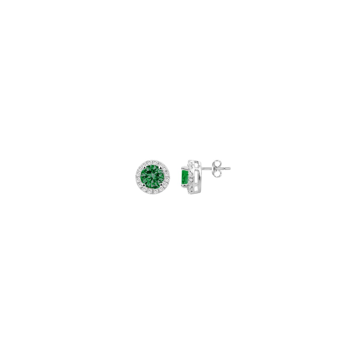 Boucles d'oreilles puces en Argent avec oxyde de zirconium vert emeraude
