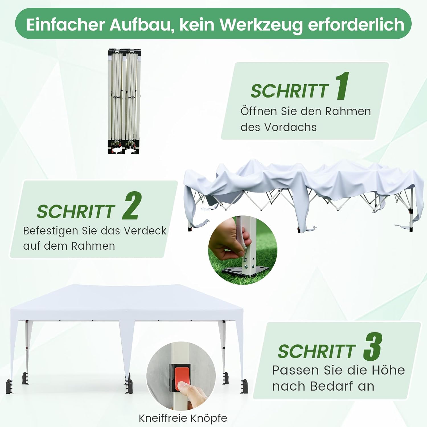 COSTWAY Pavillon 3 x 6 m, Pop up Faltpavillon Wasserdicht mit Tragetasche auf Rollen, UV Schutz 50+ Partyzelt inkl. 6 Sandsäcken, Gartenpavillon Höhenverstellbar für Camping, Party (Weiß)