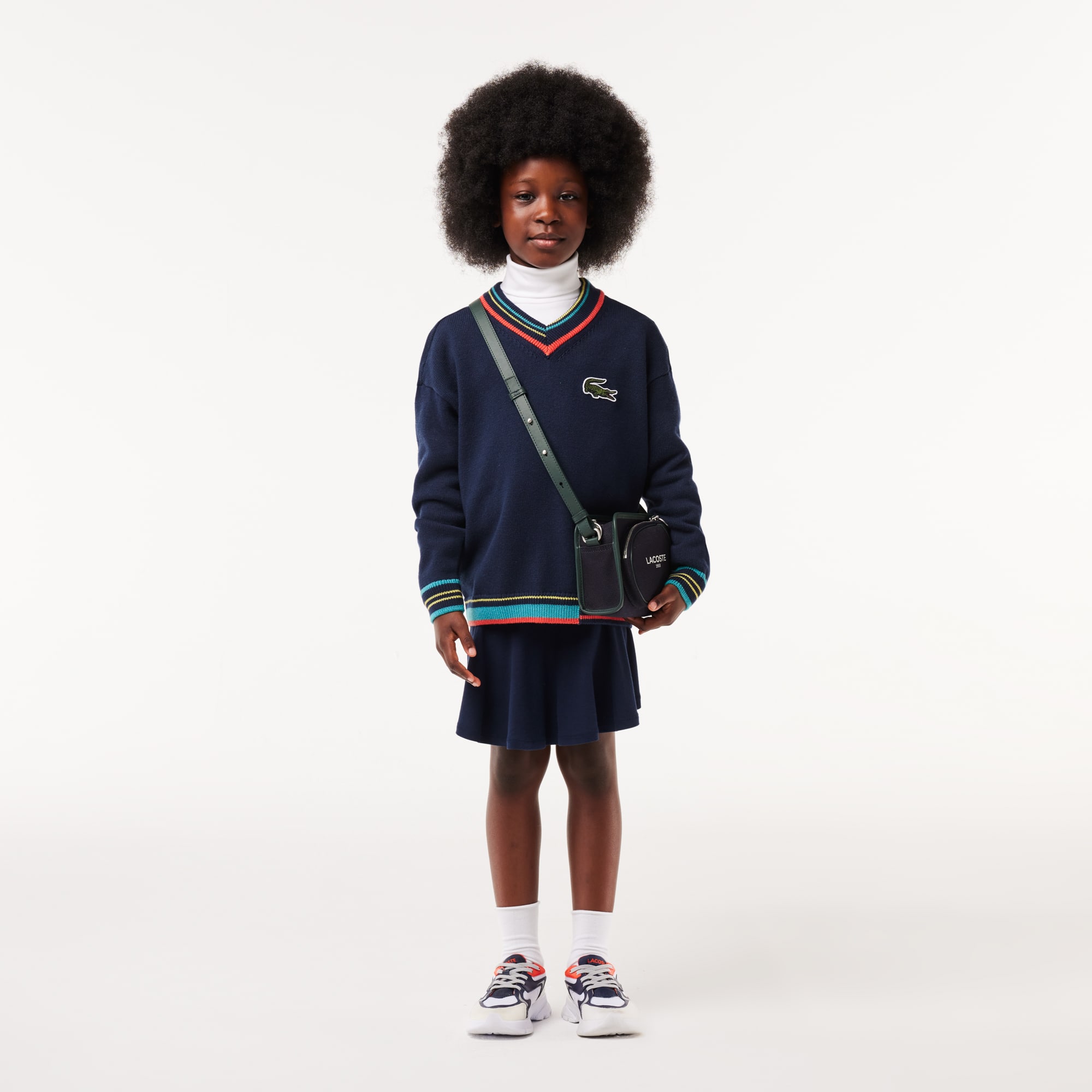 Pull avec col en V en jersey de coton et laine Pullovers & Sweatshirts - Bleu - Lacoste - Enfant